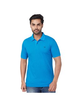 Park Avenue - Slim Fit Printed Medium Blue Polo T-Shirt