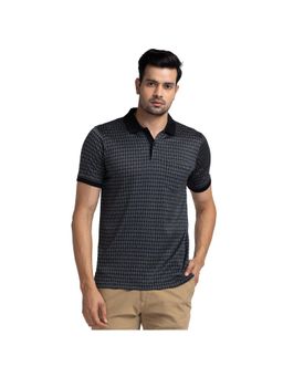 Raymond - Contemporary Fit Woven Design Black Polo T-Shirt