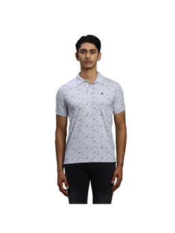Parx - Regular Fit Printed Light Grey Polo T-Shirt