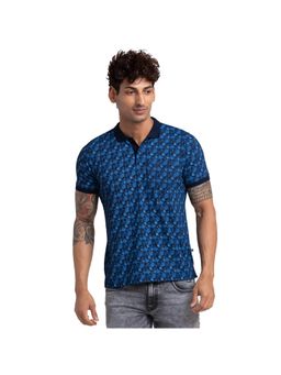 Parx - Regular Fit Printed Dark Blue Polo T-Shirt