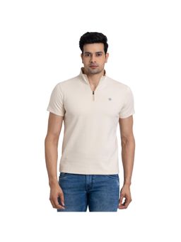 Parx - Regular Fit Solid Beige T-Shirt