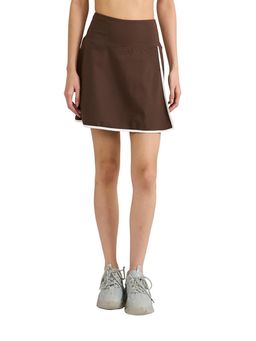 Hunnit - Women's Brown Stretchable Skorts with 2 Side Pockets Inbuilt Shorts