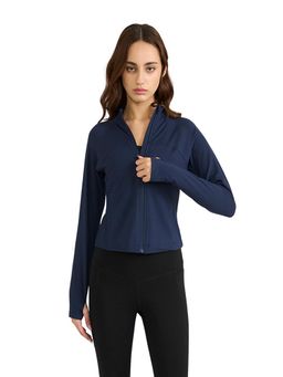 Hunnit - Women's Blue Front Zipper with 2 Side Pockets Workout Jacket