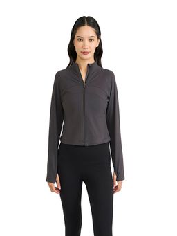 Hunnit - Women's Grey Front Zipper with 2 Side Pockets Workout Jacket