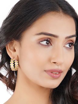Voylla - Trendy Hoops Zigzag Designed Silver Plated Yellow & Pink Brass Earrings