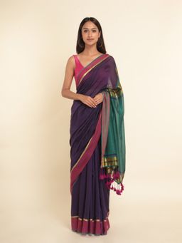 Suta - Purple Solid Cotton Blend Saree