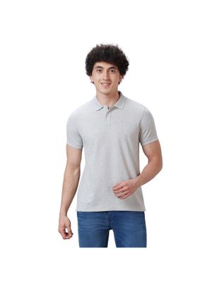 Buy Parx Regular Fit Solid Light Grey Polo T-Shirt Online