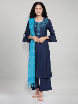 Aurelia - Blue Embroidered Kurta-Trousers-Blue Dupatta (Set of 3)