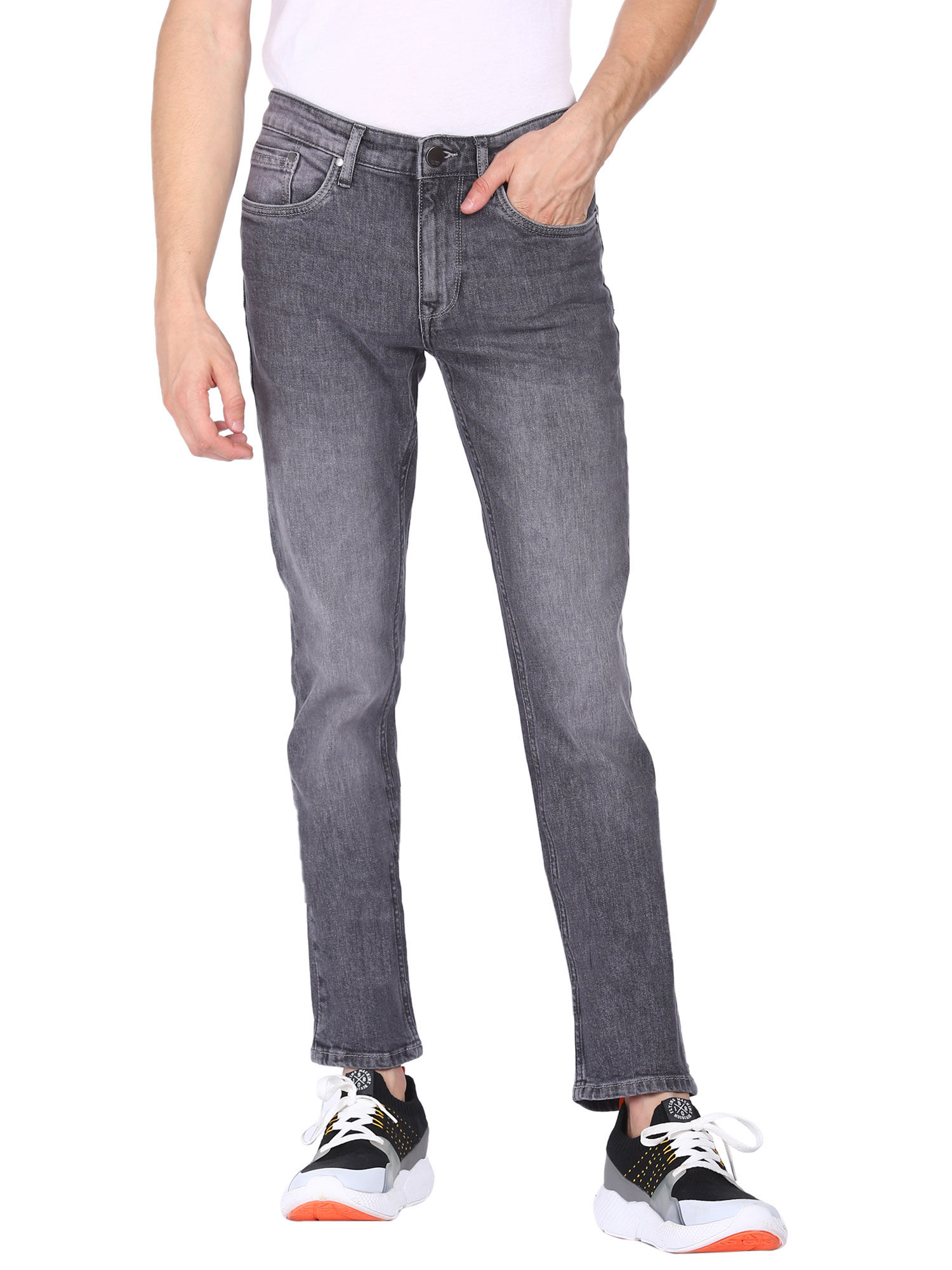 Arvind Men Grey Skinny Fit Solid Jeans 