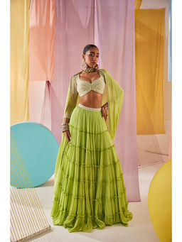 Anu Pellakuru - Womens Green Meera Lehenga with Blouse and Dupatta (Set of 3)