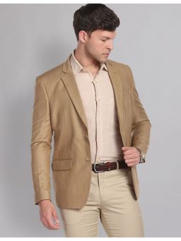 AD By Arvind - Men Khaki Twill Weave Abstract Pattern Formal Blazer