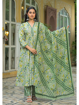 Aravalii - Green Mist Anarkali Kurta Pant and Dupatta
