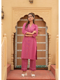 Juniper - Women Pink Striped Cotton Co-Ord Set