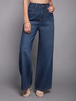 Miss Chase - Women Dark Blue Wide Leg Denim Jeans