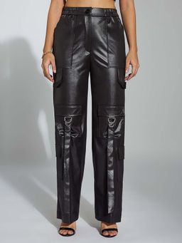 Miss Chase - Women Black Relaxed-Fit Stretchable Polyester Pant