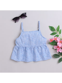 Taffy - Kids Floral Printed Sleeveless Singlet Peplum Crop Top Blue