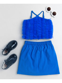 Taffy - Kids Frill Detail Party Crop Top & Matching Skirt Blue (Set of 2)