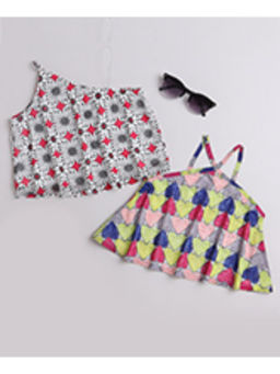 Taffy - Kids Sleeveless Printed A-Line Crop Top Multi-Color (Pack of 2)