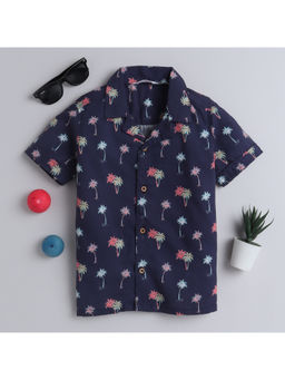 Taffy - Kids Tropical Printed Half Sleeves Shirt Navy Blue