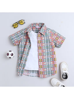 Taffy - Kids Geometric Half Sleeves Shirt with attached T-Shirt Multi-Color