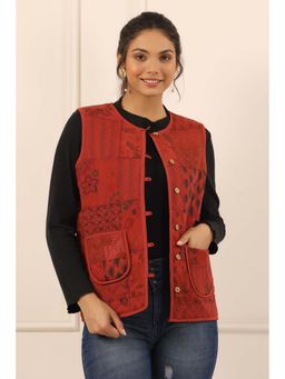 SAY - Women's Maroon Printed Cotton Jacket