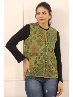 SAY - Women's Olive Printed Cotton Jacket