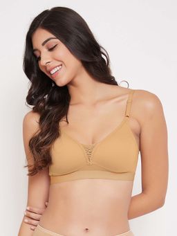 Clovia - Cotton Rich Solid Non-Padded Full Cup Wire Free T-shirt Bra - Beige
