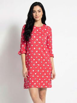 Clovia - Print Me Pretty Short Night Dress - 100% Cotton