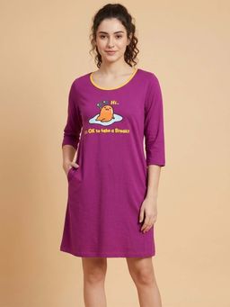 Clovia - Print Sleep Tee in Purple