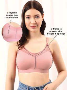 Clovia - Cotton Solid Non-Padded Full Cup Wire Free T-Shirt Bra - Pink