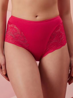 Clovia - Pink Cotton High Waist Outer Elastic Hipster Panty