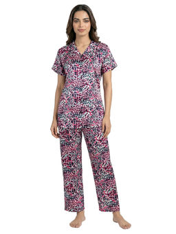 Juliet - Womens Printed Satin Soft and Comfortable Night Suit Pink