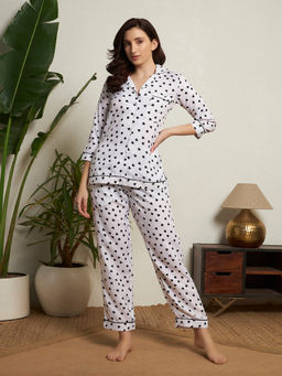 Meeranshi - White Night Suits Heart Print Viscose Rayon for Women