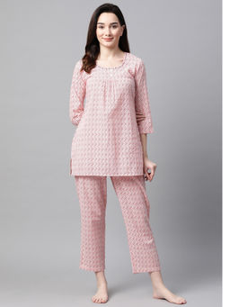 Meeranshi - Pink Night Suits Geometric Cotton for Women