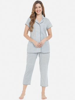Meeranshi - White Night Suits Geometric Cotton for Women