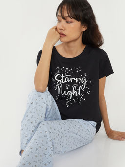 max - Women Printed Nightsuit Black