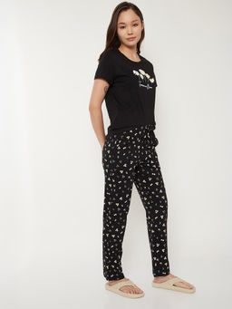 max - Women Floral Print Nightsuit Black