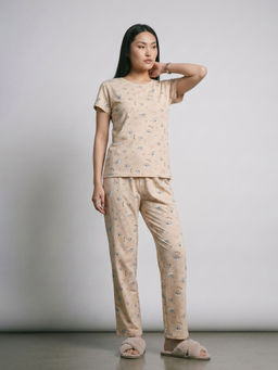 max - Women Printed Nightsuit Beige