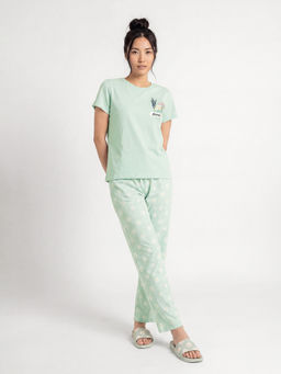 max - Women Floral Printed Nightsuit Green