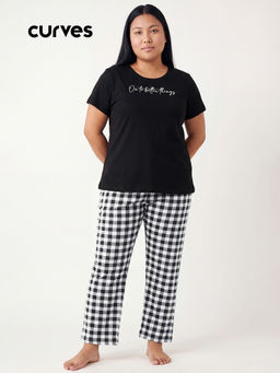 max - Women Checked Nightsuit Black
