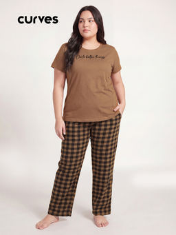 max - Women Checked Nightsuit Brown