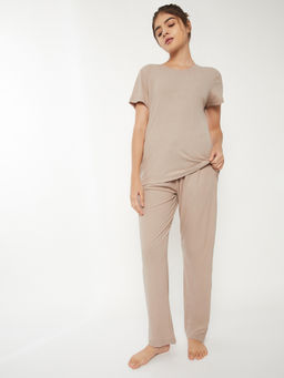 max - Women Textured Nightsuit Beige