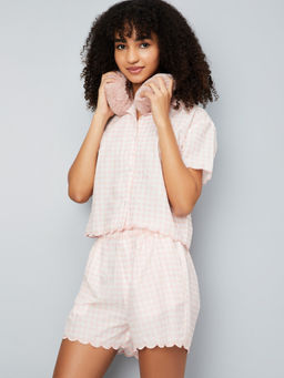 max - Women Checked Shorts with Shirt Pink