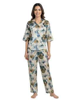Juliet - Womens Floral Printed Nightsuit Blue