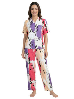 Juliet - Womens Abstract Print Rayon Nightsuit Multi-Color