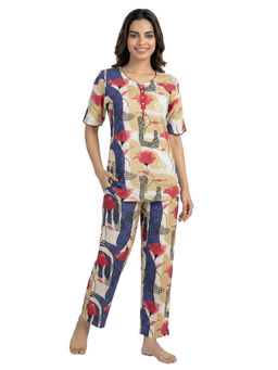 Juliet - Womens Floral Printed Nightsuit - Soft Cotton Blend Peach