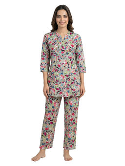 Juliet - Womens Floral Printed Rayon Soft Night Suit Multi-Color