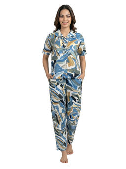 Juliet - Womens Abstract Print Cotton Nightsuit Blue