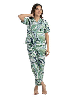 Juliet - Womens Abstract Print Cotton Nightsuit Green