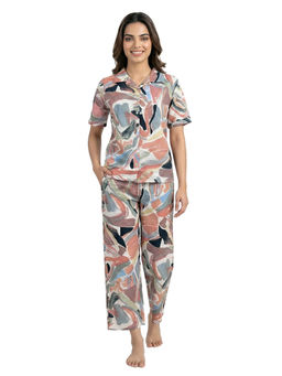 Juliet - Womens Abstract Print Cotton Nightsuit Peach